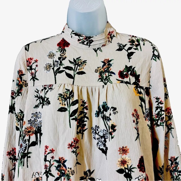NWT Loveriche Boho Botanical Floral High Neck LS Keyhole Blouse Top Size L - Picture 2 of 12
